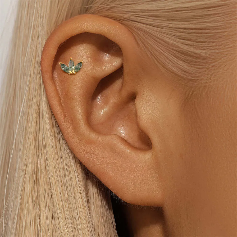 925 Silver Natural Claw Moss Agate Flat Back Earrings