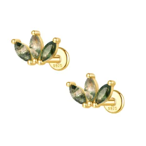 925 Silver Natural Claw Moss Agate Flat Back Earrings