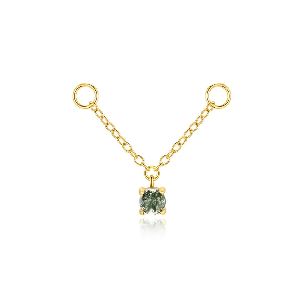 925 Silver Natural Oval Pendant Moss Agate Flat Back Earrings