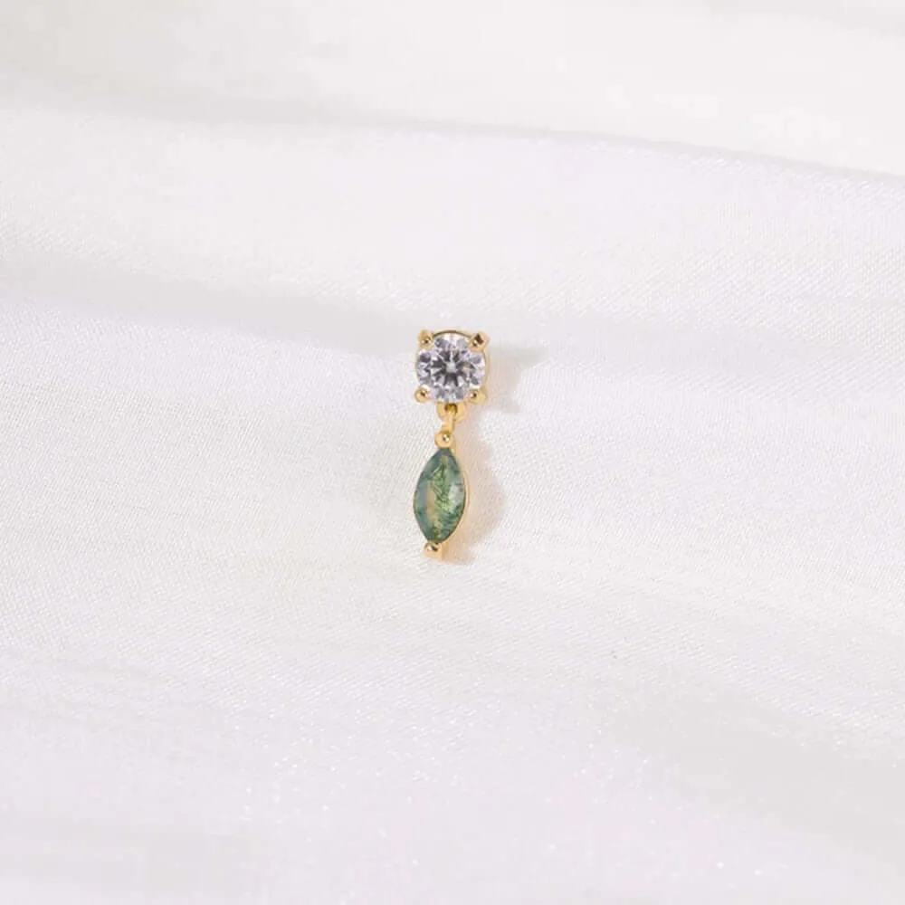 925 Silver Natural Oval Pendant Moss Agate Flat Back Earrings