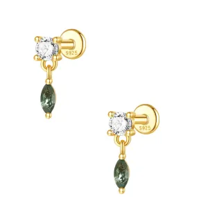 925 Silver Natural Oval Pendant Moss Agate Flat Back Earrings