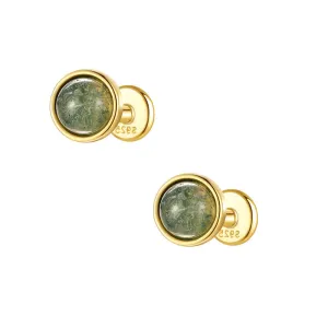 925 Silver Natural Single Round Moss Agate Flat Back Earrings