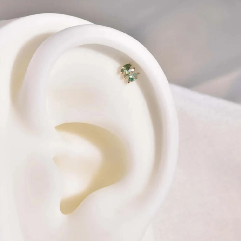 925 Silver Natural Three-Row Moss Agate Flat Back Earrings