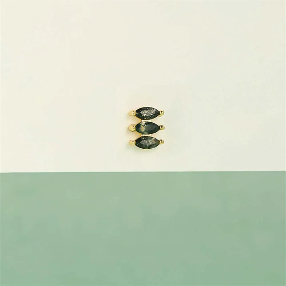 925 Silver Natural Three-Row Moss Agate Flat Back Earrings