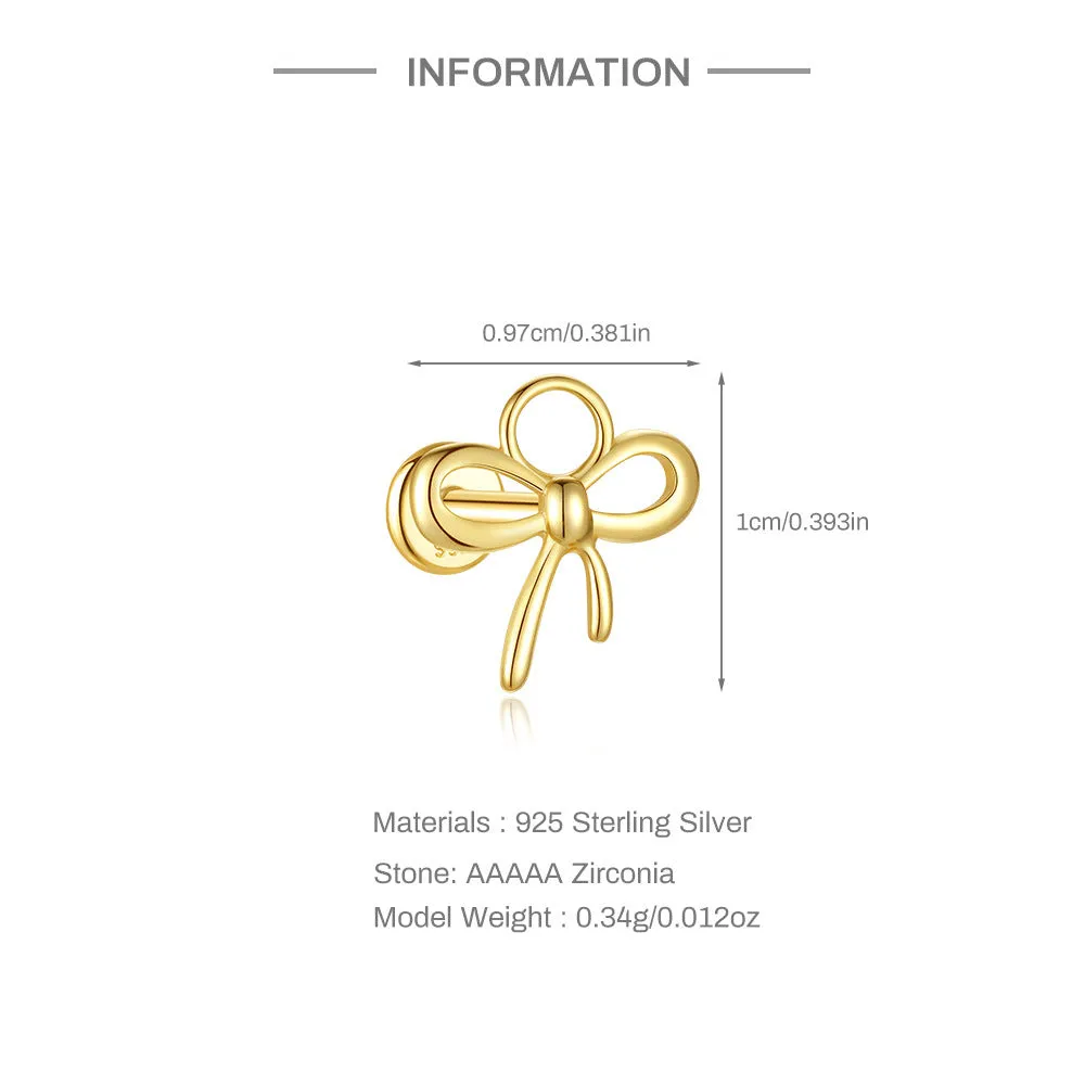 925 Silver Polished Bow Flat Back Earrings