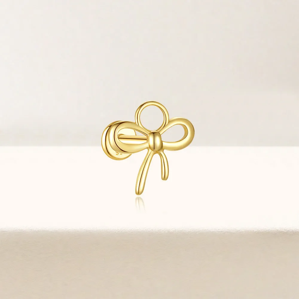 925 Silver Polished Bow Flat Back Earrings