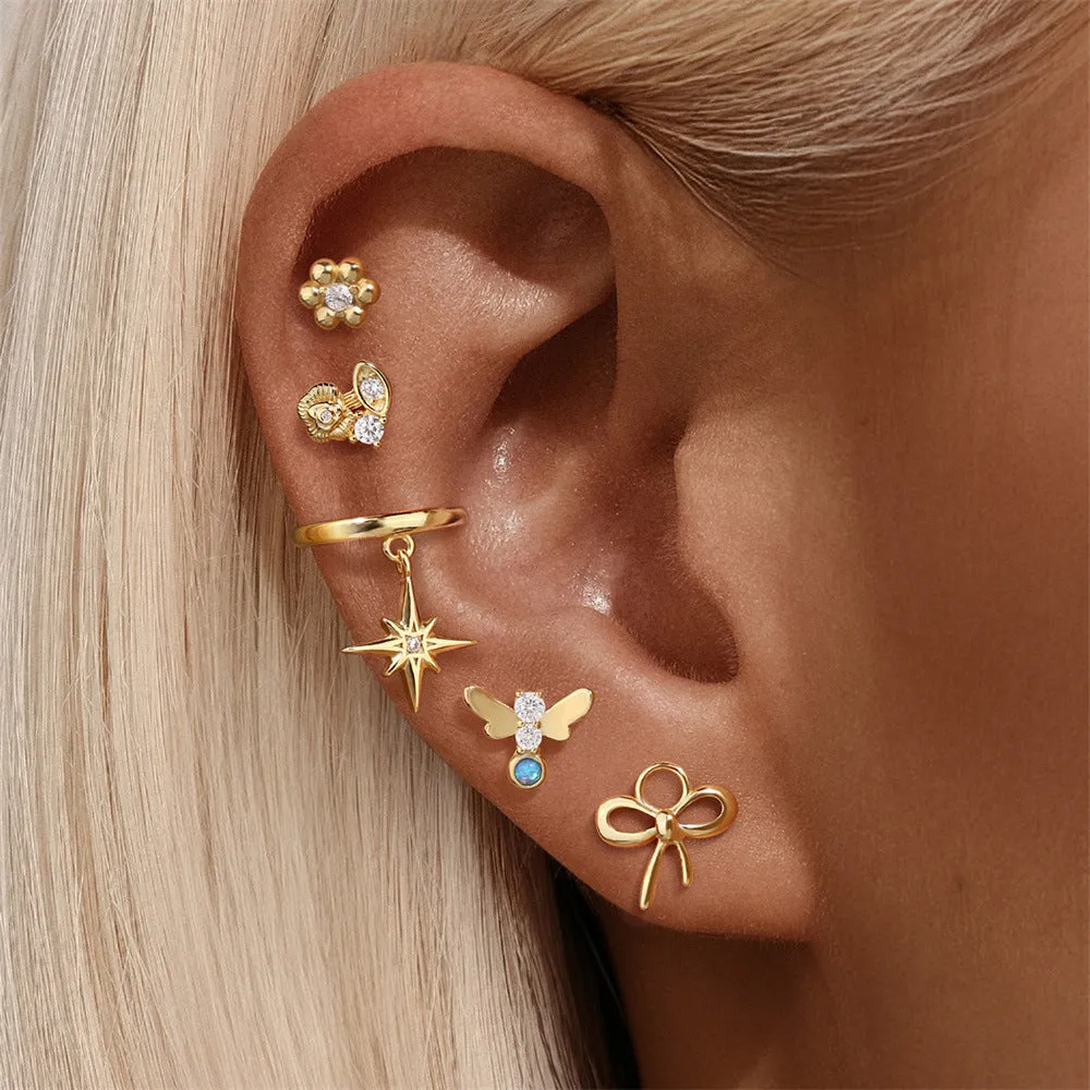 925 Silver Polished Bow Flat Back Earrings