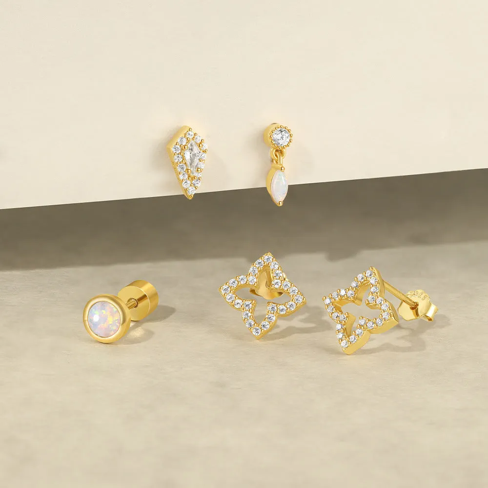 925 Silver Round Opal Flat Back Earrings