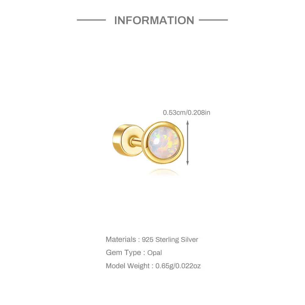 925 Silver Round Opal Flat Back Earrings