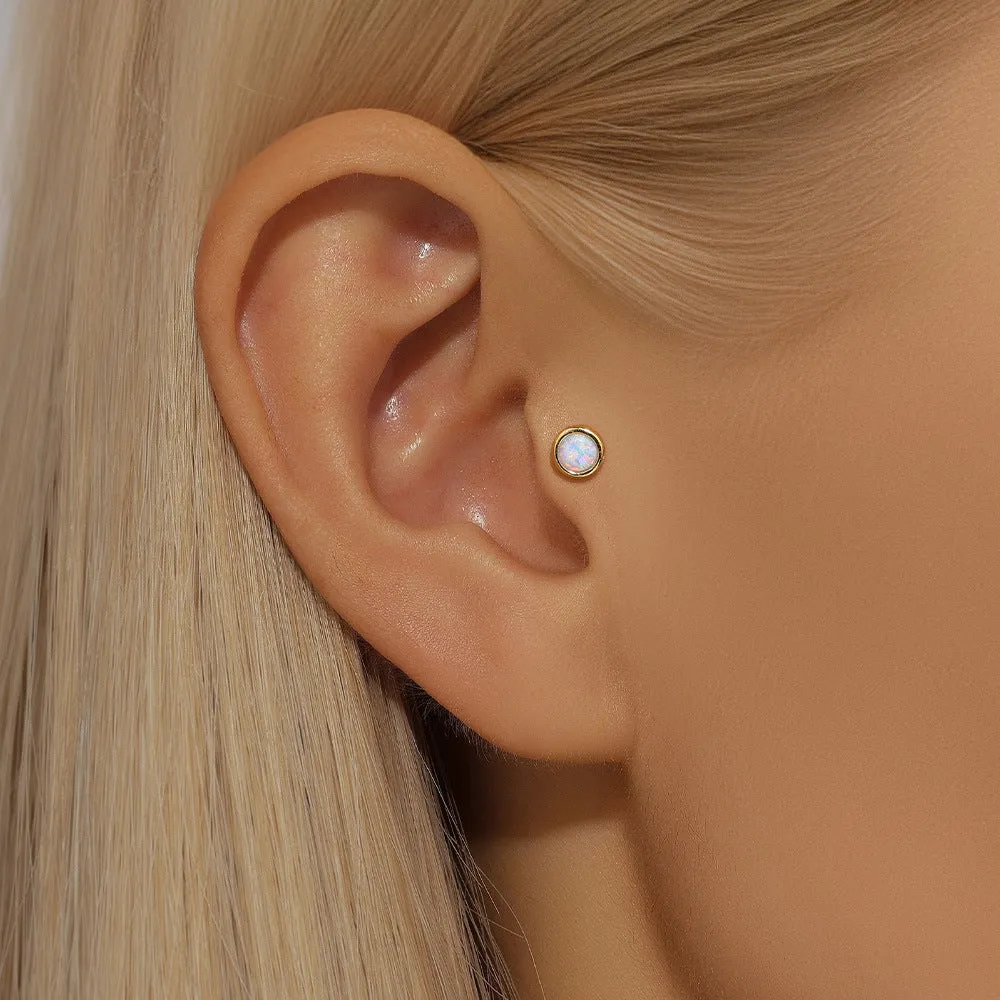 925 Silver Round Opal Flat Back Earrings