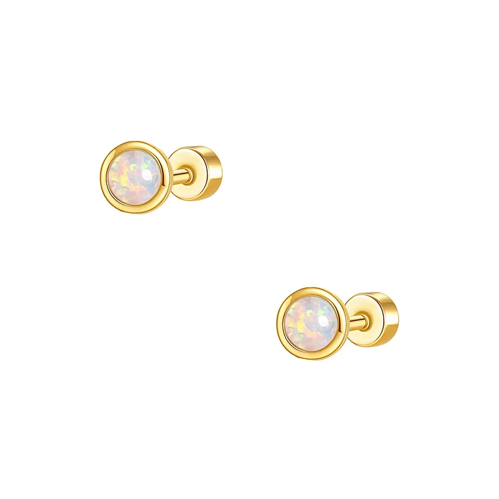 925 Silver Round Opal Flat Back Earrings