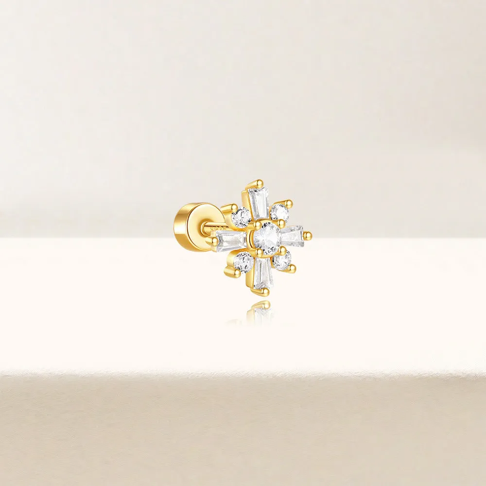 925 Silver Snowflake CZ Diamond Flat Back Earrings