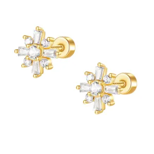 925 Silver Snowflake CZ Diamond Flat Back Earrings