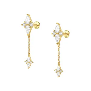 925 Silver Square Pendant CZ Diamond Flat Back Earrings