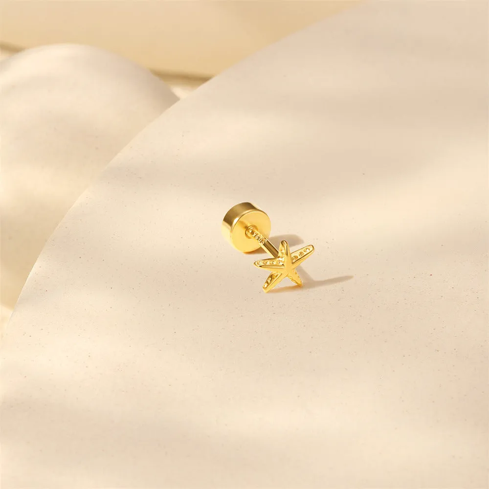 925 Silver Starfish Flat Back Earrings