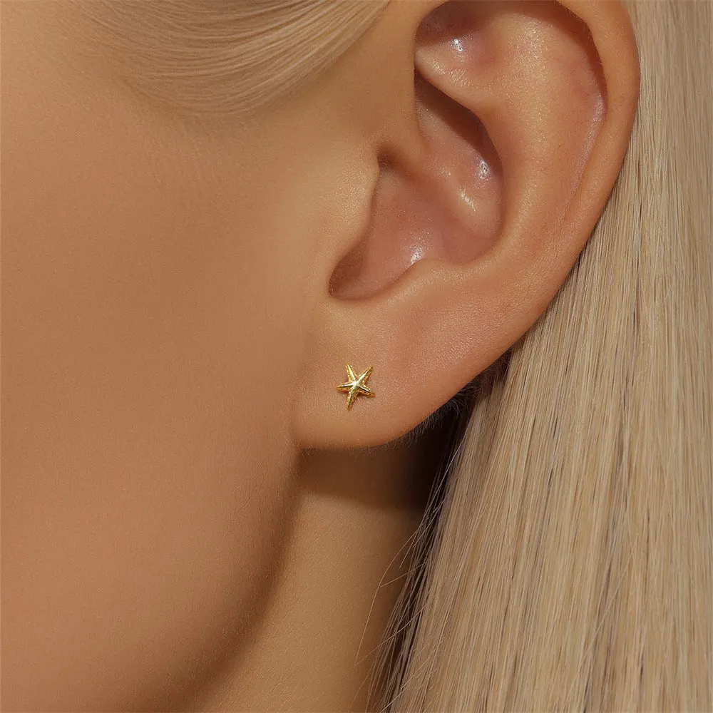 925 Silver Starfish Flat Back Earrings