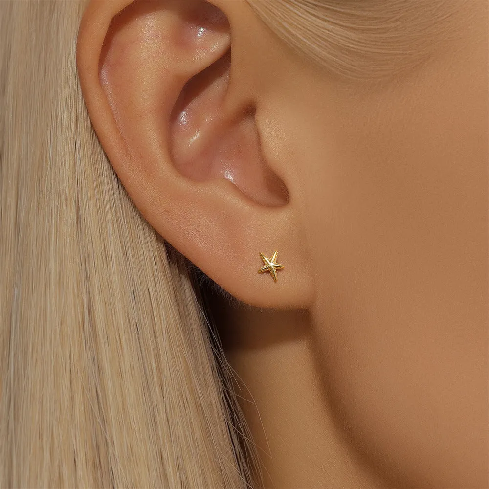 925 Silver Starfish Flat Back Earrings