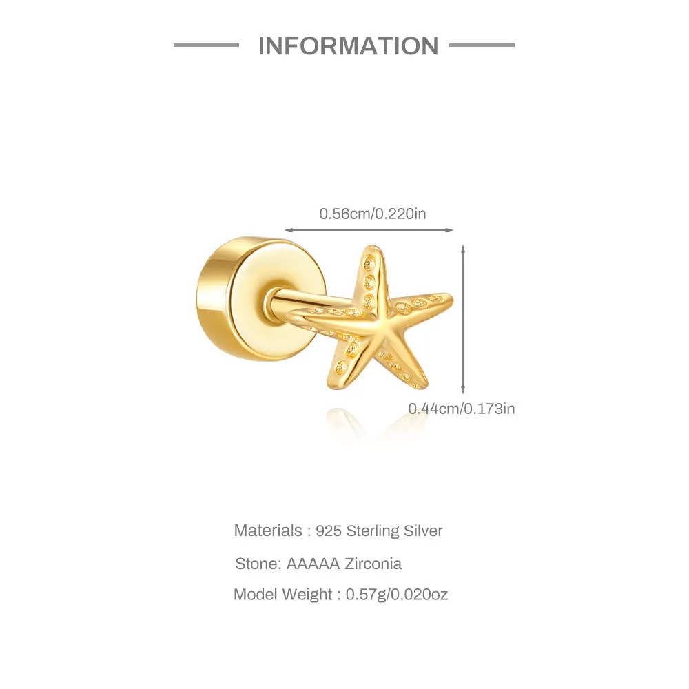925 Silver Starfish Flat Back Earrings