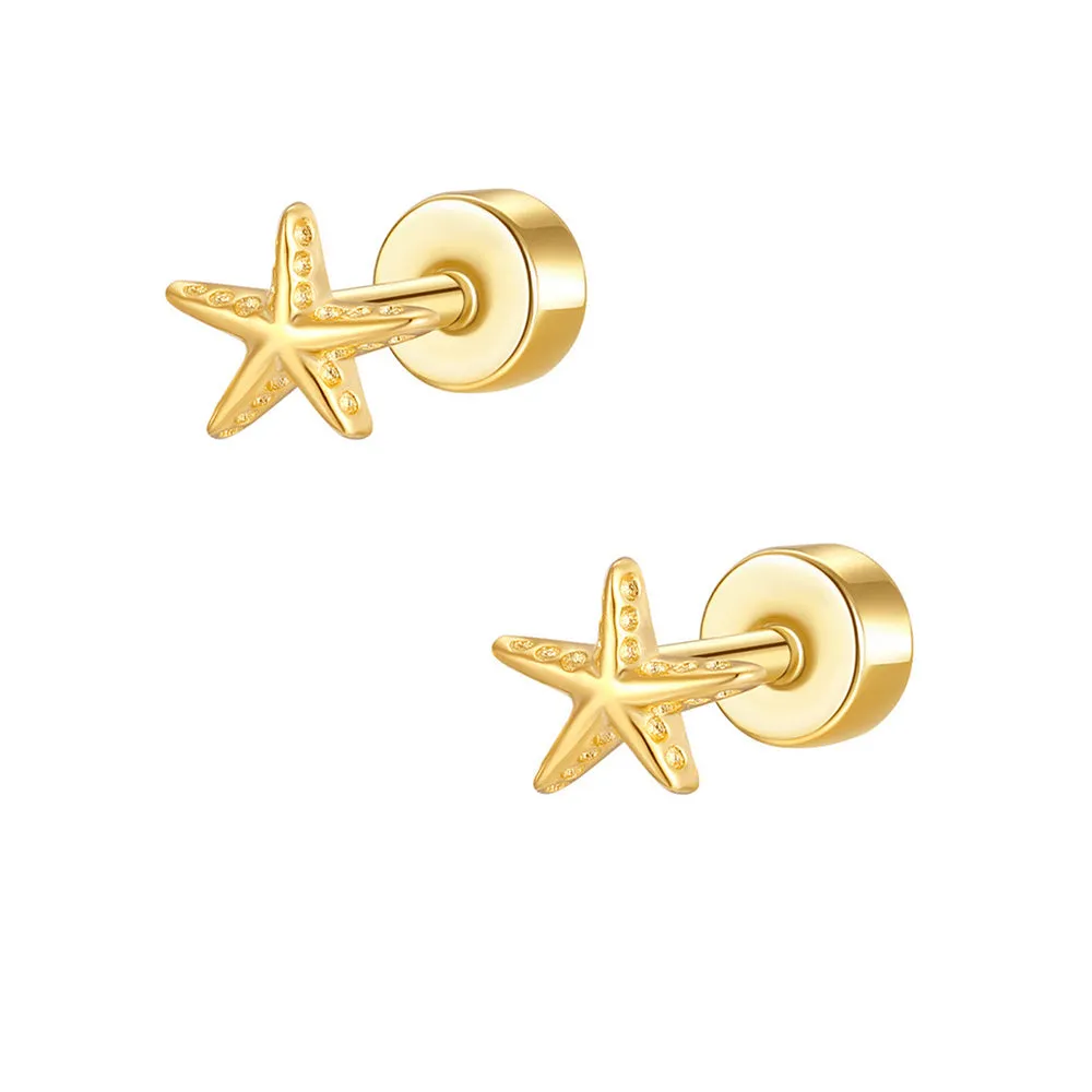 925 Silver Starfish Flat Back Earrings