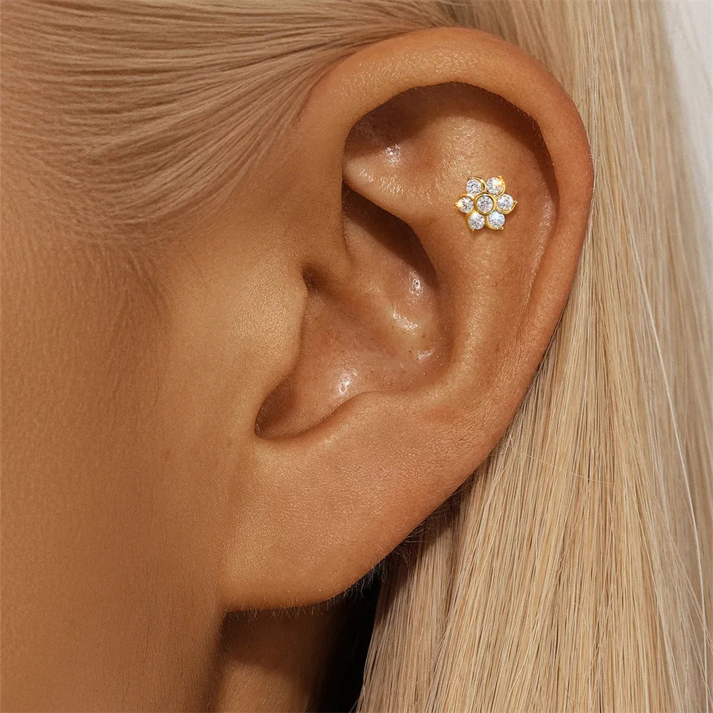925 Silver Windmill CZ Diamond Flat Back Earrings