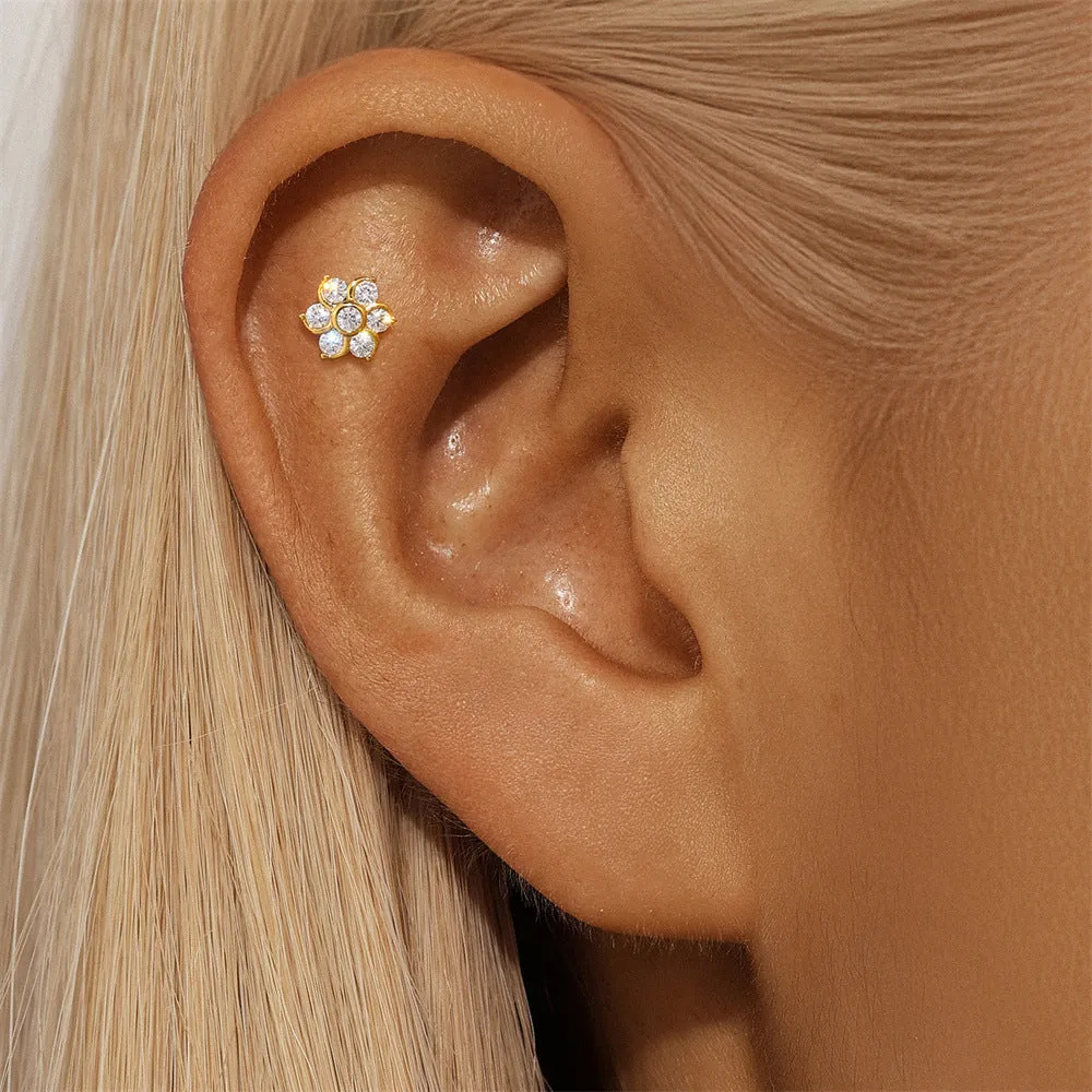 925 Silver Windmill CZ Diamond Flat Back Earrings
