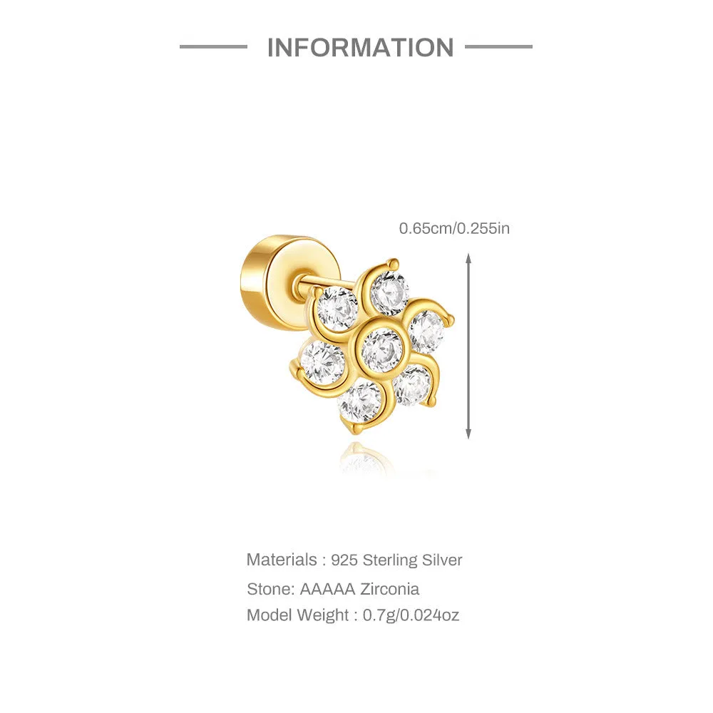 925 Silver Windmill CZ Diamond Flat Back Earrings