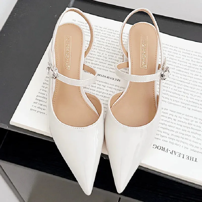 ADVBRIDGE  -  High Quality Patent Leather Buckle Women Sandals Pointed Toe Back Strap Slide Sandals Fashion Comfort hoof heels Designer Shoes