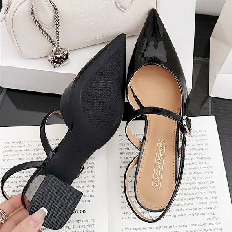 ADVBRIDGE  -  High Quality Patent Leather Buckle Women Sandals Pointed Toe Back Strap Slide Sandals Fashion Comfort hoof heels Designer Shoes