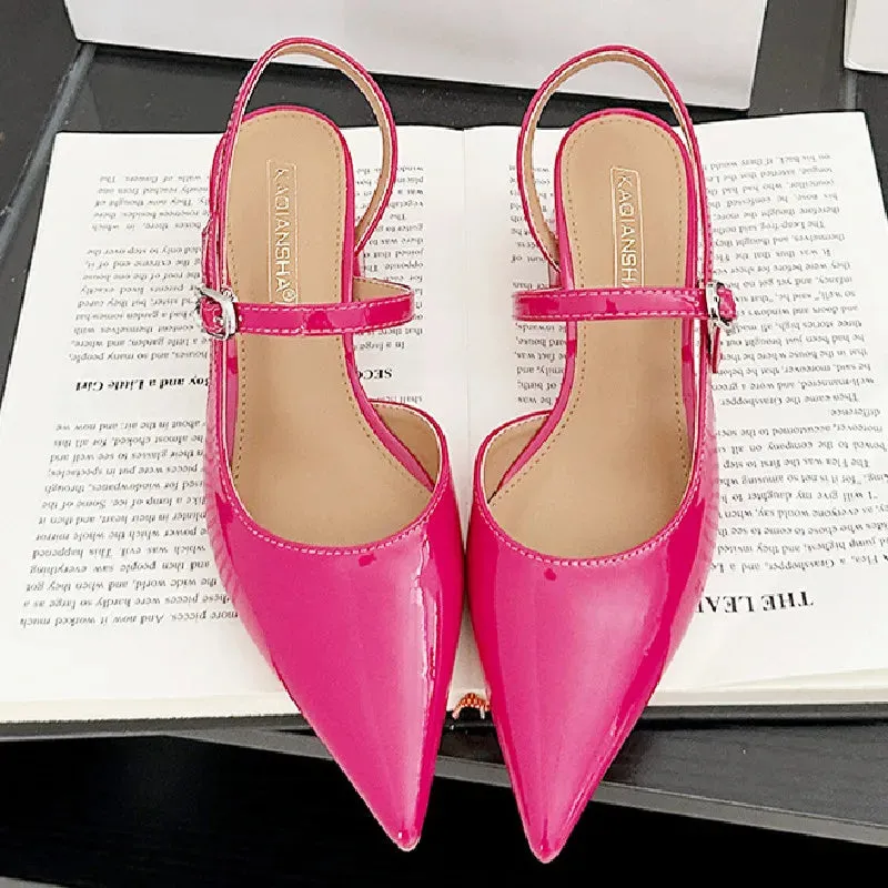 ADVBRIDGE  -  High Quality Patent Leather Buckle Women Sandals Pointed Toe Back Strap Slide Sandals Fashion Comfort hoof heels Designer Shoes