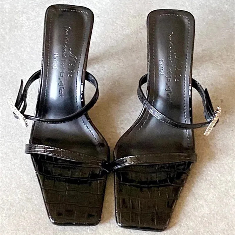 ADVBRIDGE  -  Luxury Rhinestone Buckle Women Sandals Square Toe Open-toe Thin Heel Designer Shoes Summer Fashion Comfort Non-slip Slide Sandal