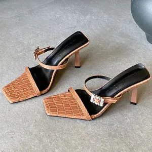 ADVBRIDGE  -  Luxury Rhinestone Buckle Women Sandals Square Toe Open-toe Thin Heel Designer Shoes Summer Fashion Comfort Non-slip Slide Sandal