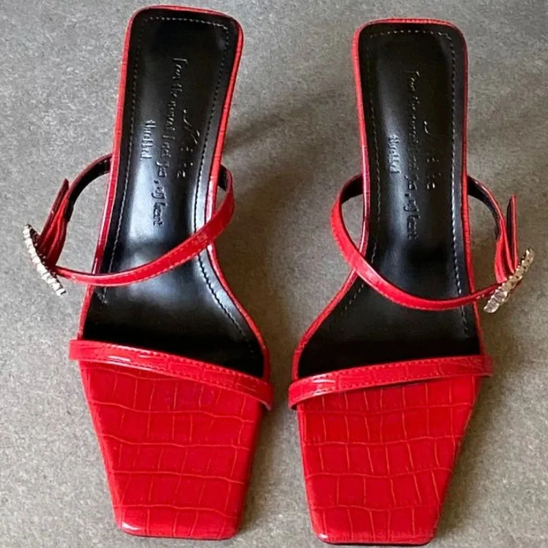 ADVBRIDGE  -  Luxury Rhinestone Buckle Women Sandals Square Toe Open-toe Thin Heel Designer Shoes Summer Fashion Comfort Non-slip Slide Sandal