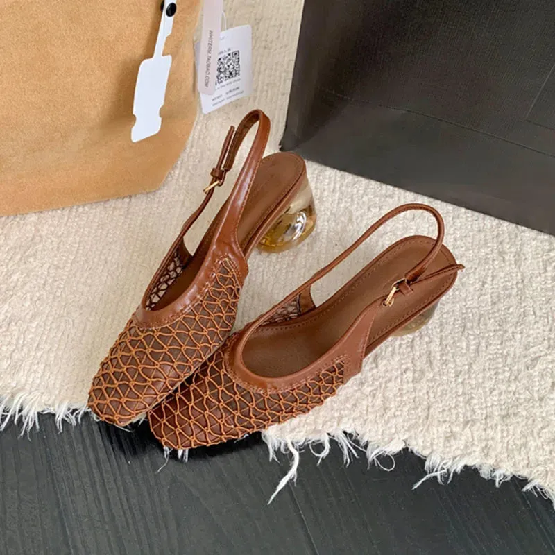 ADVBRIDGE  -  Spring Summer Luxury Designer Sandals Women Lace Mesh Square Toe Shallow Slingback Mule Shoe Slip On Heel Pumps Dress Mujer