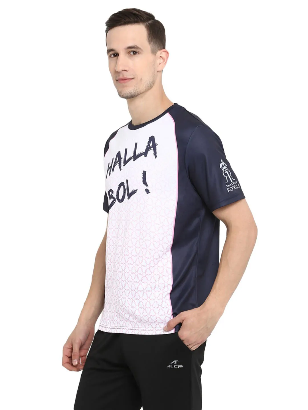 Alcis Men Rajasthan Royals Blue Printed Round Neck T-shirt