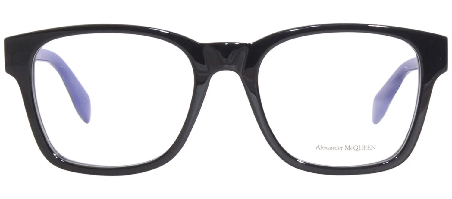 Alexander McQueen AM 0356O 004 Square Plastic Black Eyeglasses with Logo Stamped Demo Lenses
