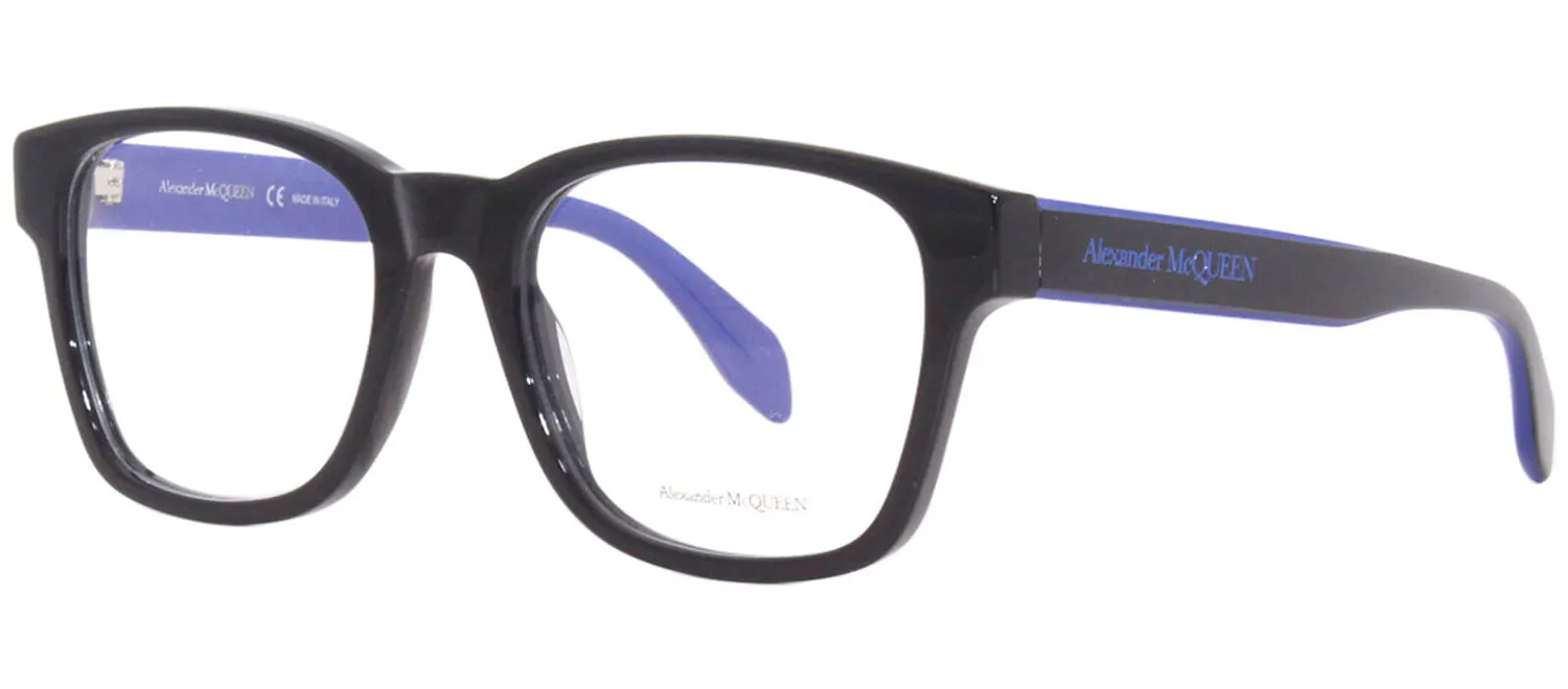 Alexander McQueen AM 0356O 004 Square Plastic Black Eyeglasses with Logo Stamped Demo Lenses