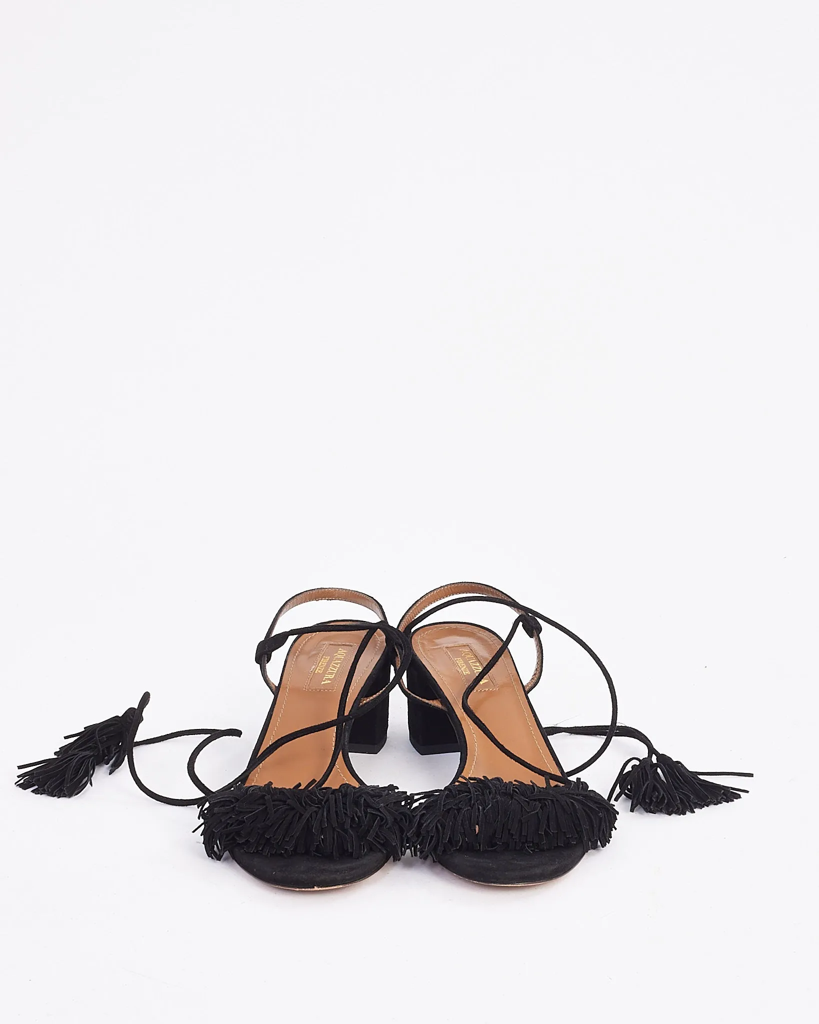 Aquazzura Black Suede Fringe Sandals -36.5