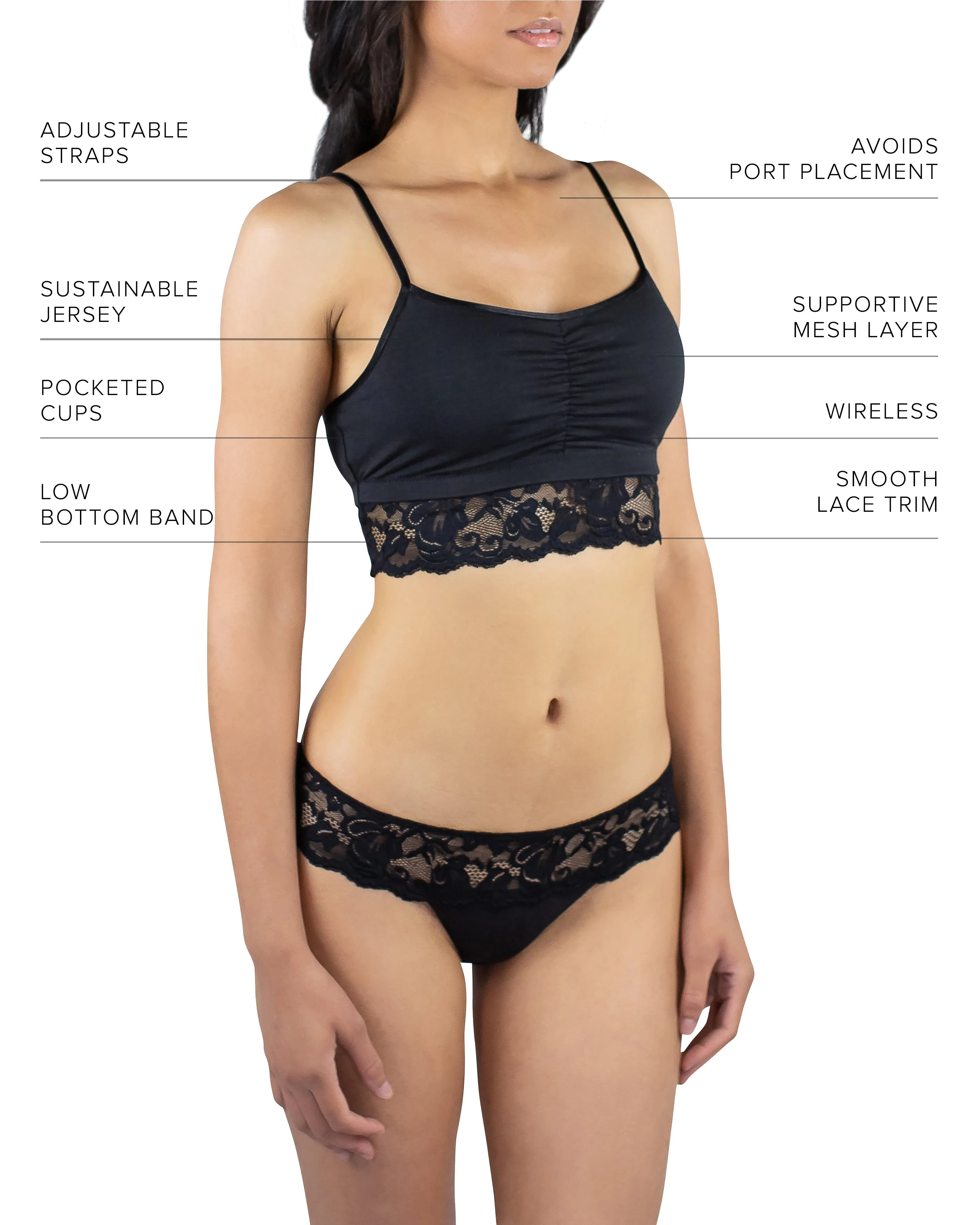 Astrid Bralette with Lace, Black