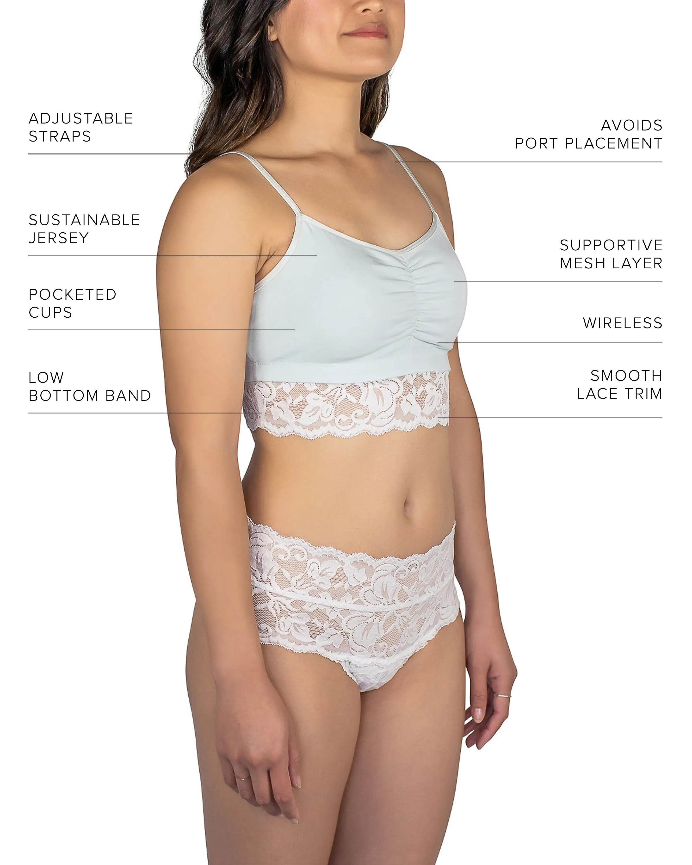 Astrid Bralette with Lace, White/Mist