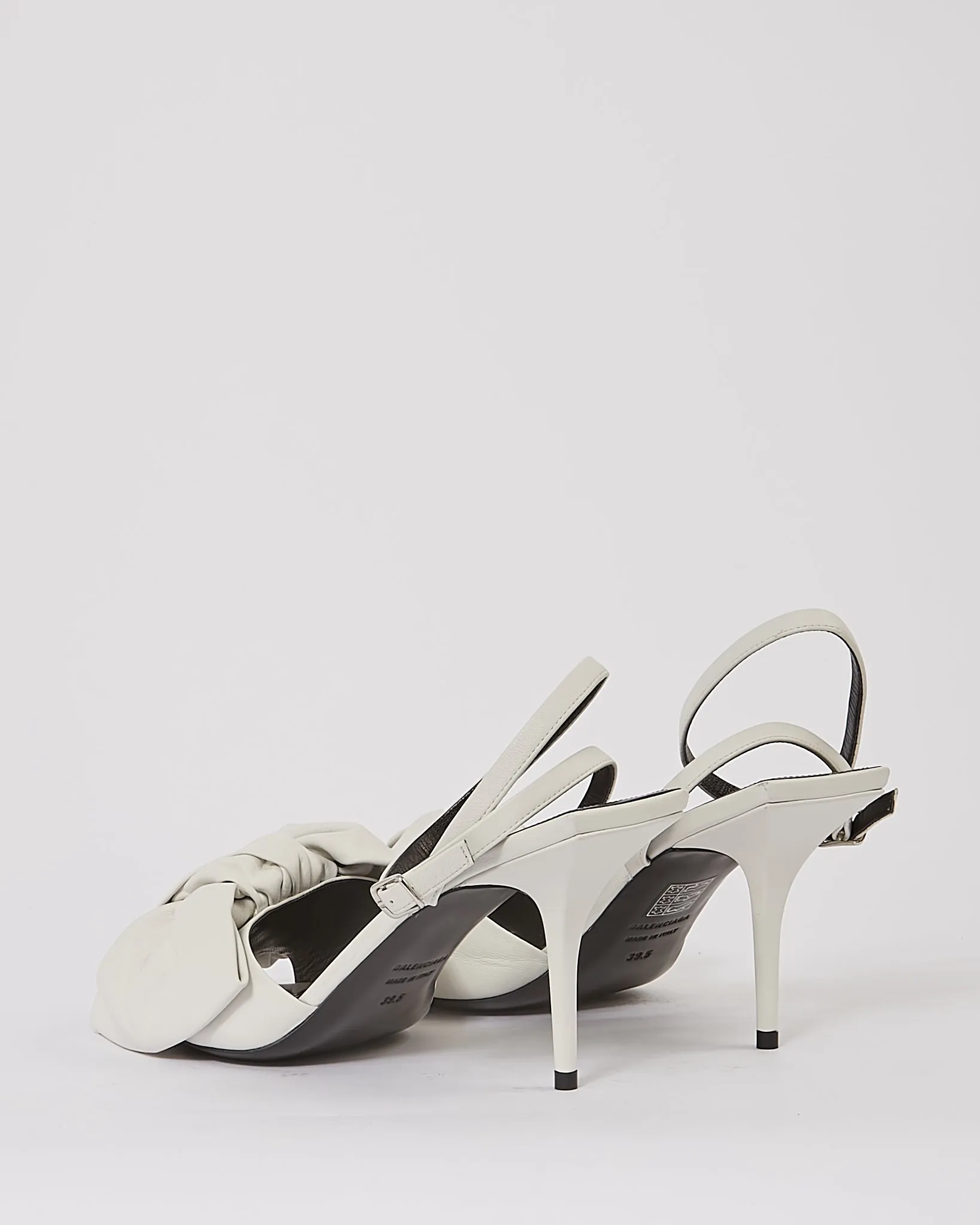 Balenciaga White Leather Square Knife Bow Heeled Sandals - 39.5