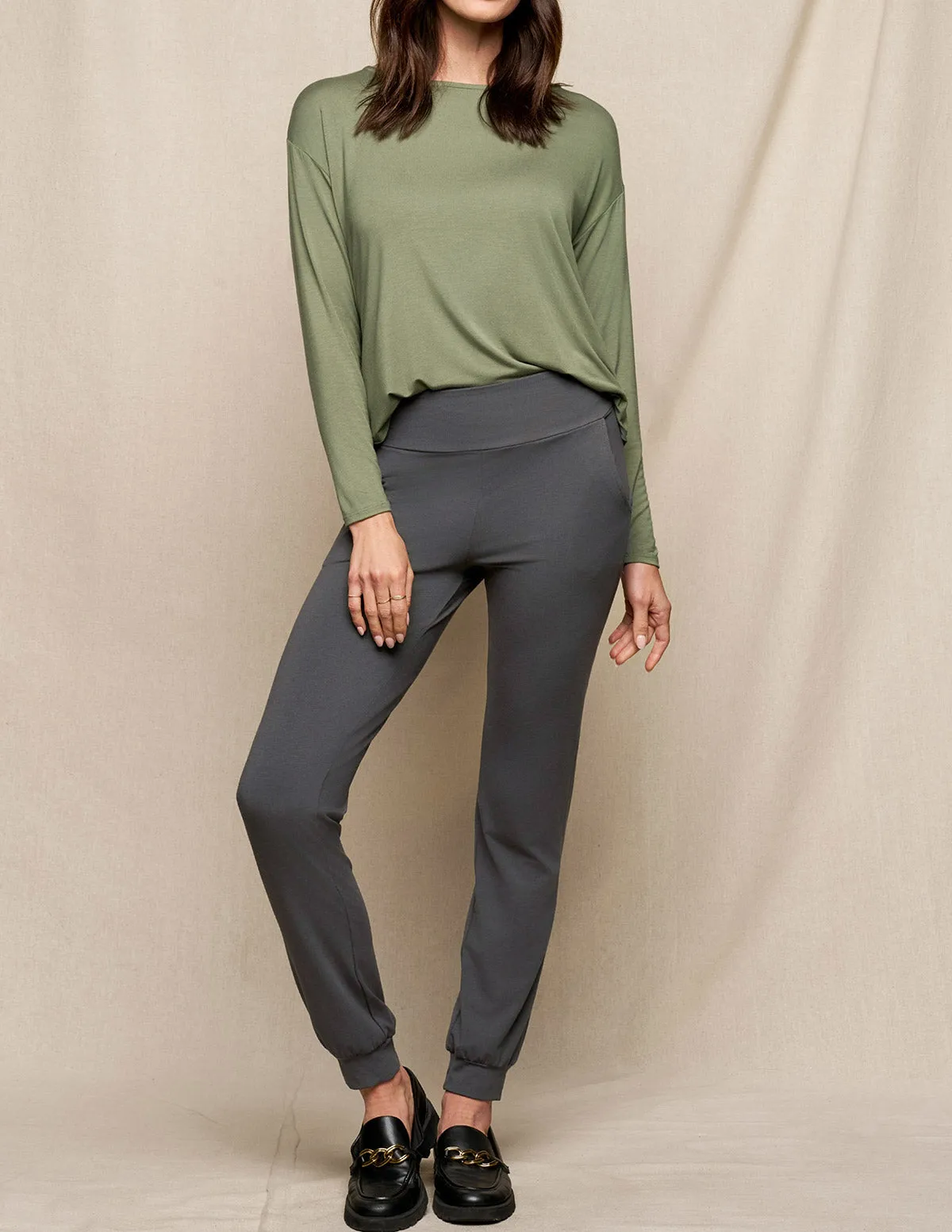 Bamboo / Organic Cotton Flat Waist Comfort Joggers - Grey