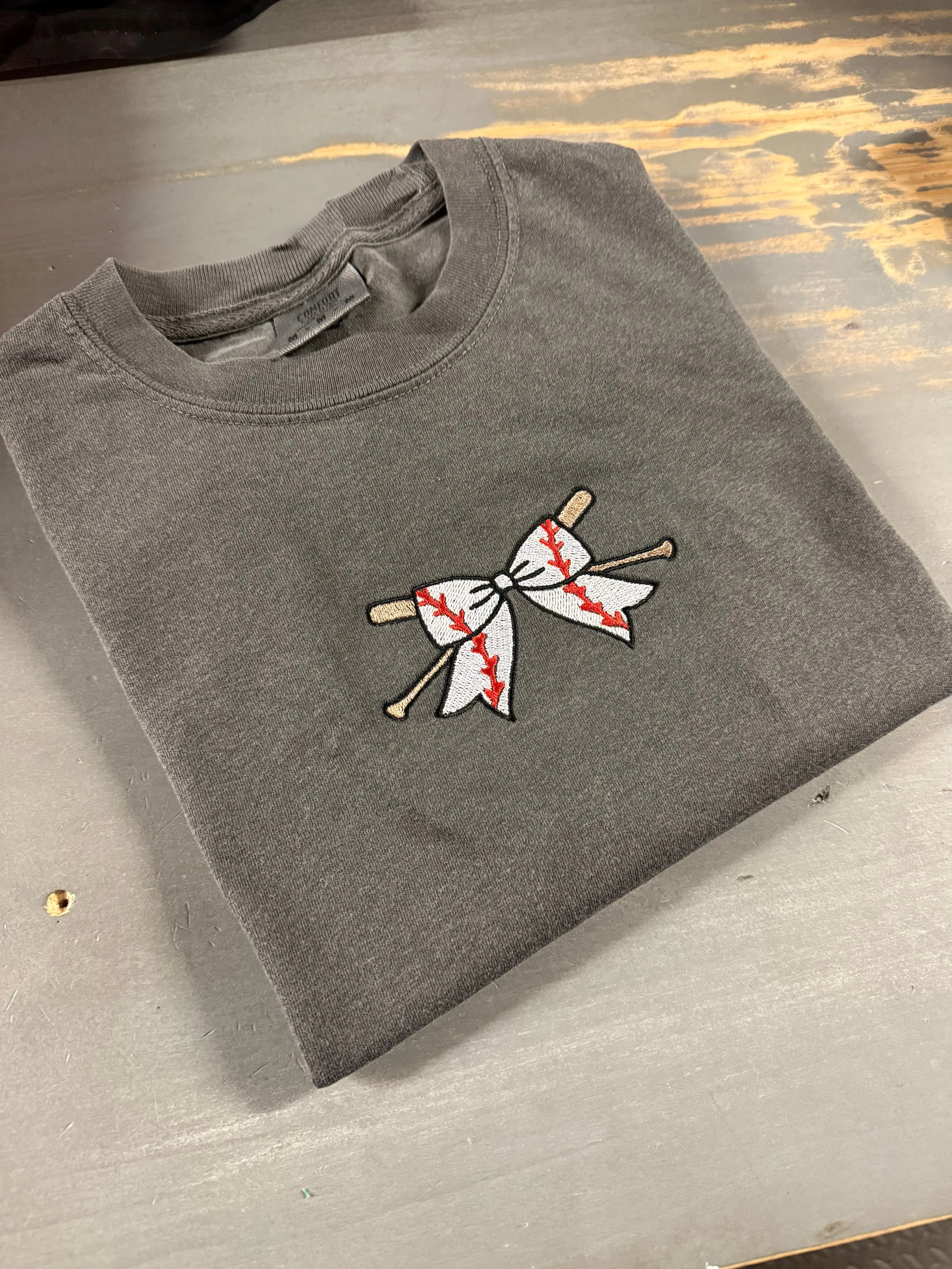 Baseball bow embroidered on comfort color