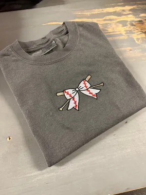 Baseball bow embroidered on comfort color