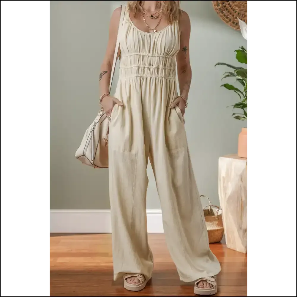 Beige Jumpsuit: Finally, Pants Optional! (ruched High Waist ) 🍑 Needful Things