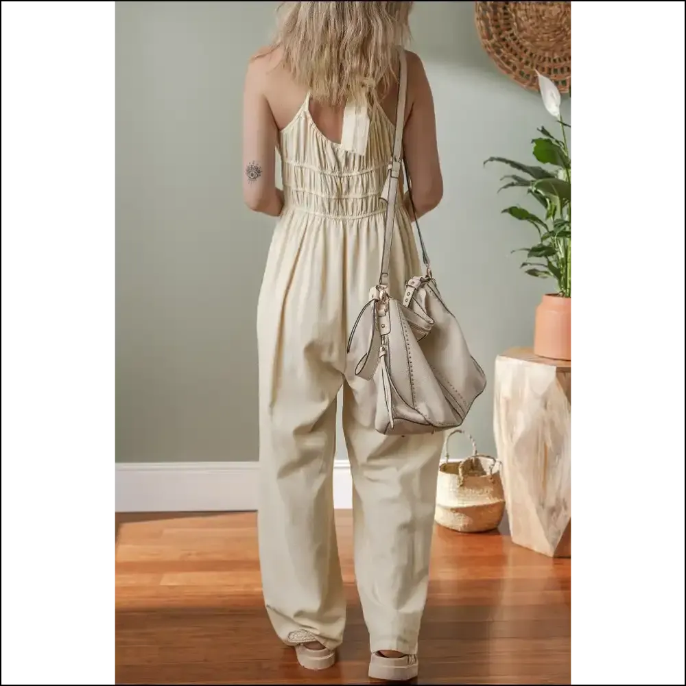 Beige Jumpsuit: Finally, Pants Optional! (ruched High Waist ) 🍑 Needful Things