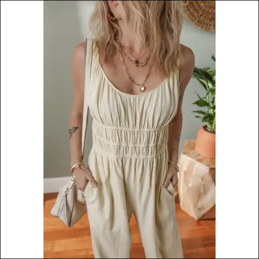 Beige Jumpsuit: Finally, Pants Optional! (ruched High Waist ) 🍑 Needful Things