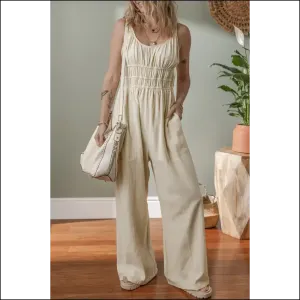 Beige Jumpsuit: Finally, Pants Optional! (ruched High Waist ) 🍑 Needful Things