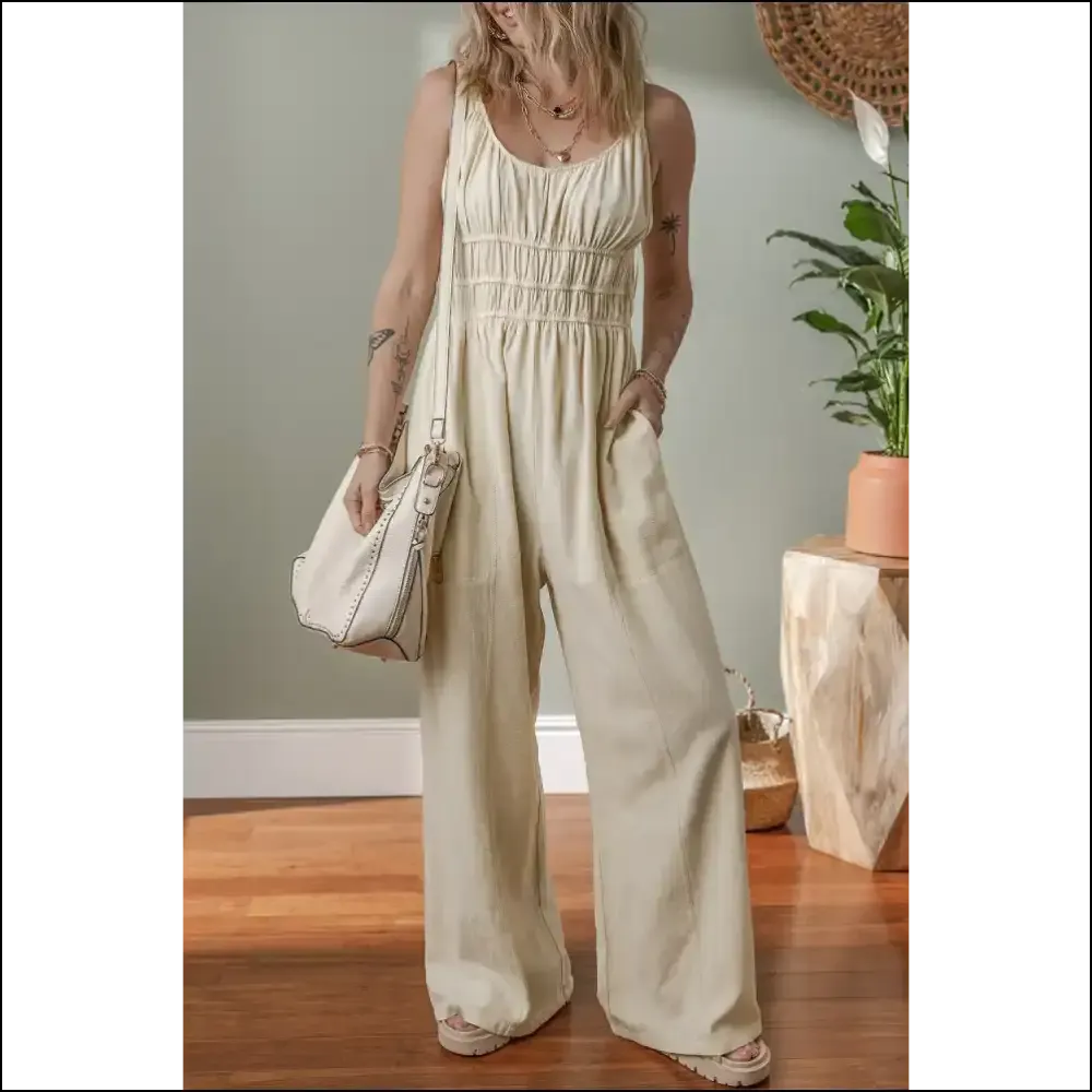 Beige Jumpsuit: Finally, Pants Optional! (ruched High Waist ) 🍑 Needful Things