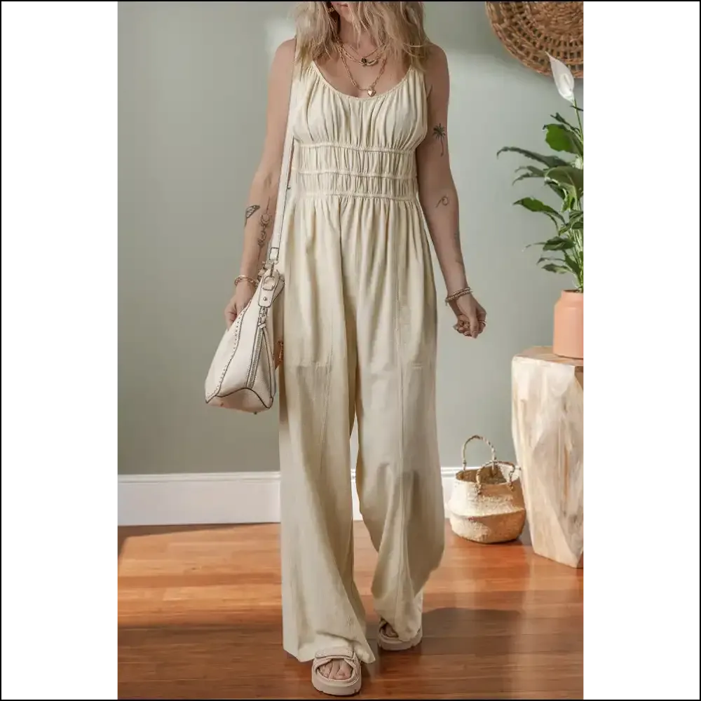 Beige Jumpsuit: Finally, Pants Optional! (ruched High Waist ) 🍑 Needful Things