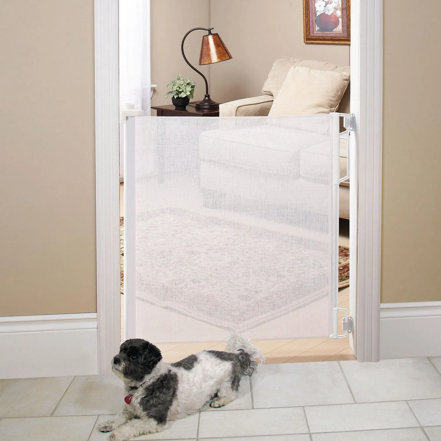 Bily Retractable Safety Gate, white! Suitable for doorways, hallways and bottom of stairs, or for outdoor use on decks, patios and porches
